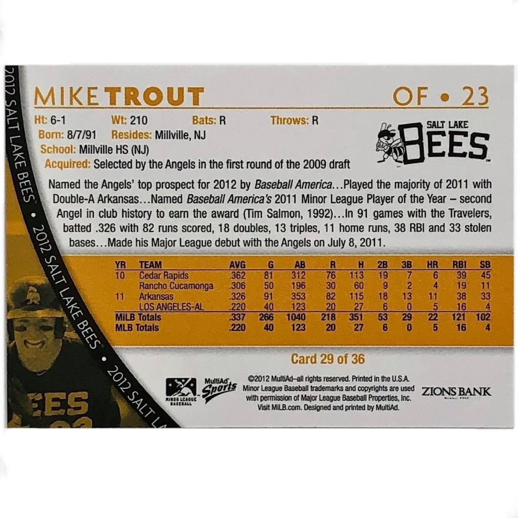 2012 Multiad Multi Ad #29 Mike Trout RC Salt Lake Bees minor league Rookie Card