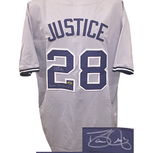 Dave/David Justice signed Gray TB Stitched Baseball Jersey 2000 WS Champs - MAB