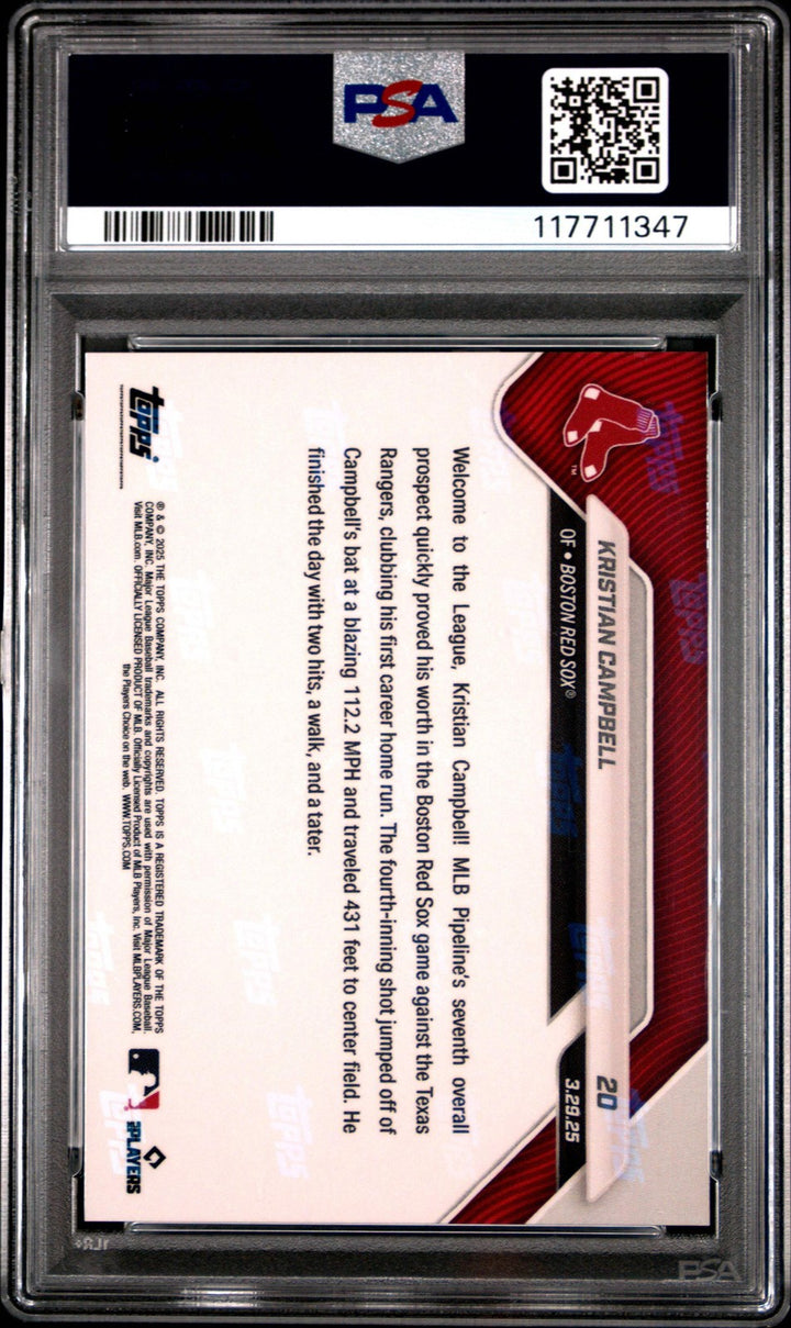 Graded 2025 Topps Now Kristian Campbell #20 Red Foil /5 RC Baseball Card PSA 10