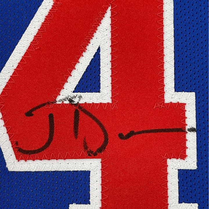 FRAMED Autographed/Signed JOE DUMARS 33x42 Detroit Blue Jersey JSA COA Auto