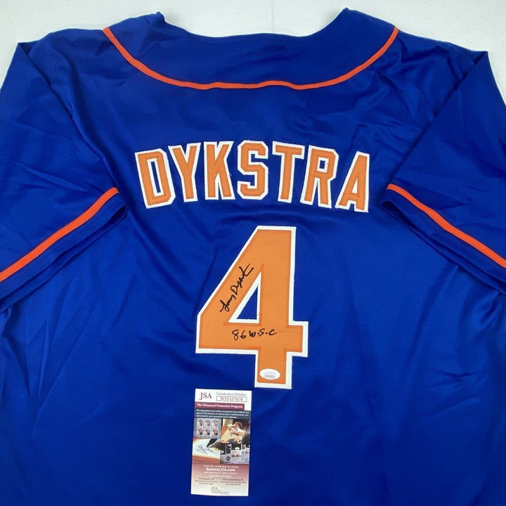 Autographed/Signed Lenny Dykstra 86 WS Champs New York Blue Jersey JSA
