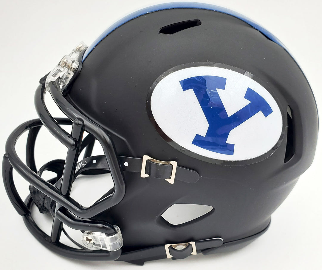 Zach Wilson Signed BYU Cougars Matte Black Speed Mini Helmet Beckett BAS