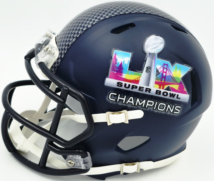 Abraham Abe Lucas Signed Seahawks Blue SB LX Champions Logo Speed Mini Helmet