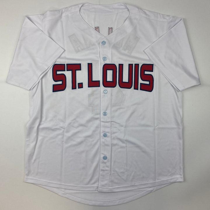 Autographed/Signed Yadier Molina St. Louis White Jersey Beckett BAS COA