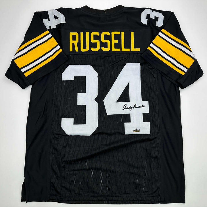 Facsimile Autographed Andy Russell Pittsburgh Black Reprint Jersey Size Men's XL