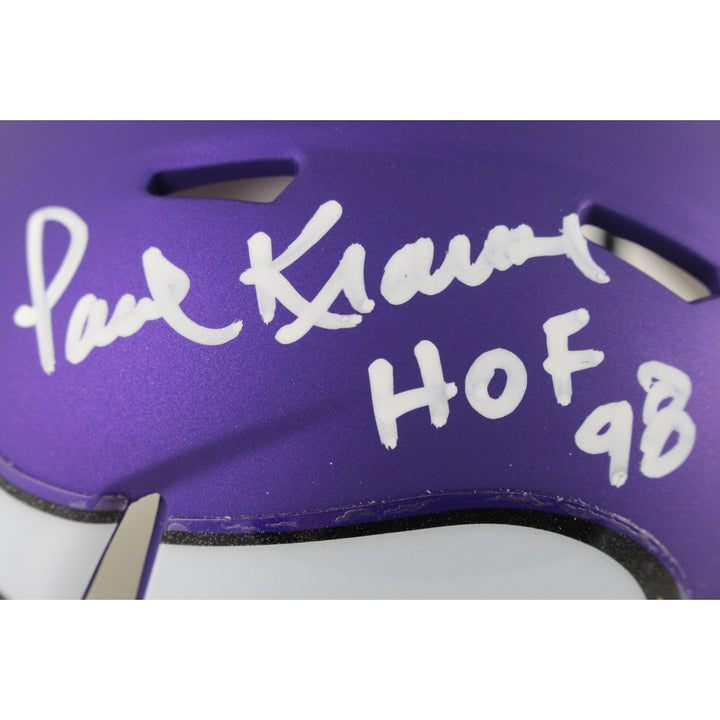 Paul Krause Autographed Minnesota Vikings Mini Helmet HOF Beckett Witness 49693