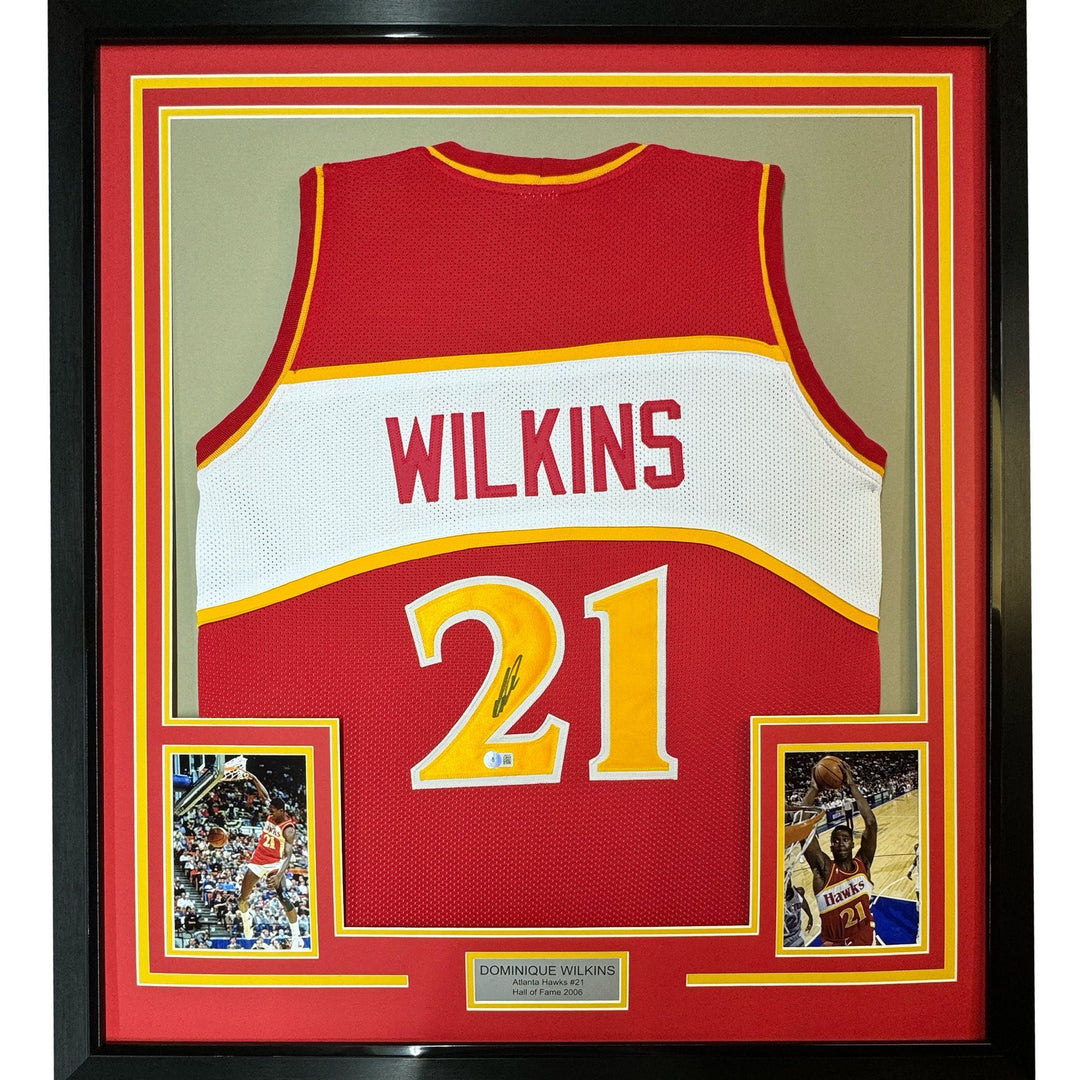 FRAMED Signed DOMINIQUE WILKINS 35x39 Atlanta Red Jersey PSA COA