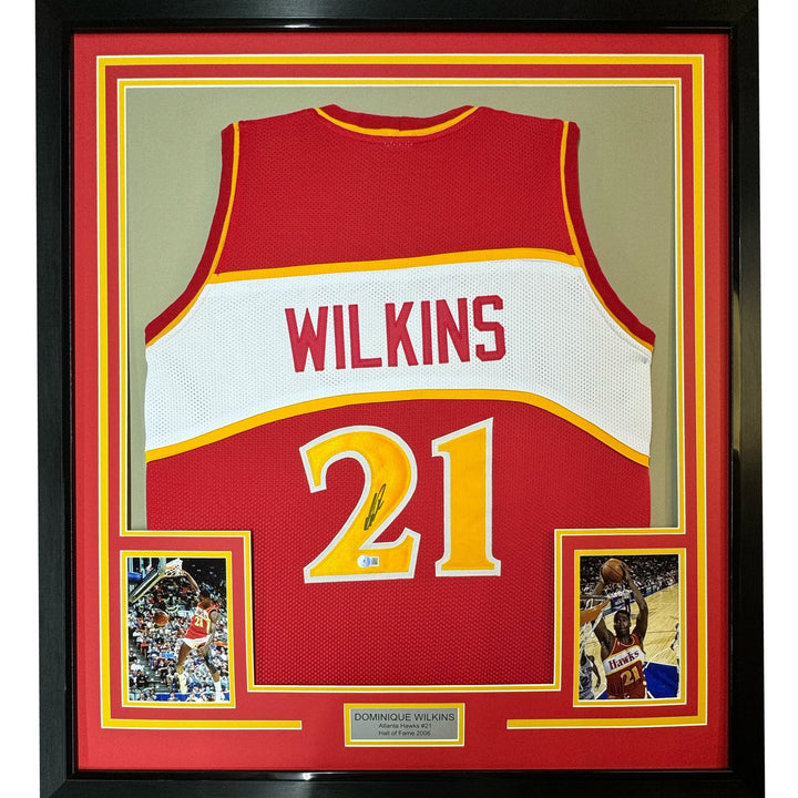FRAMED Signed DOMINIQUE WILKINS 35x39 Atlanta Red Jersey PSA COA