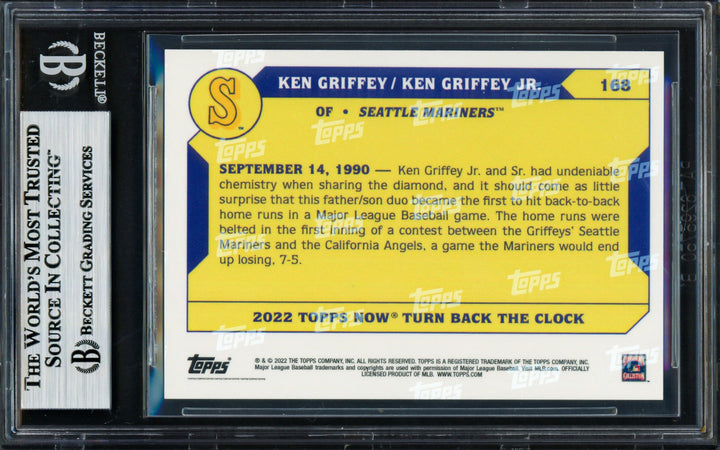 Ken Griffey Jr., Sr. Signed 2022 Topps Now Card #168 Seattle Mariners Beckett