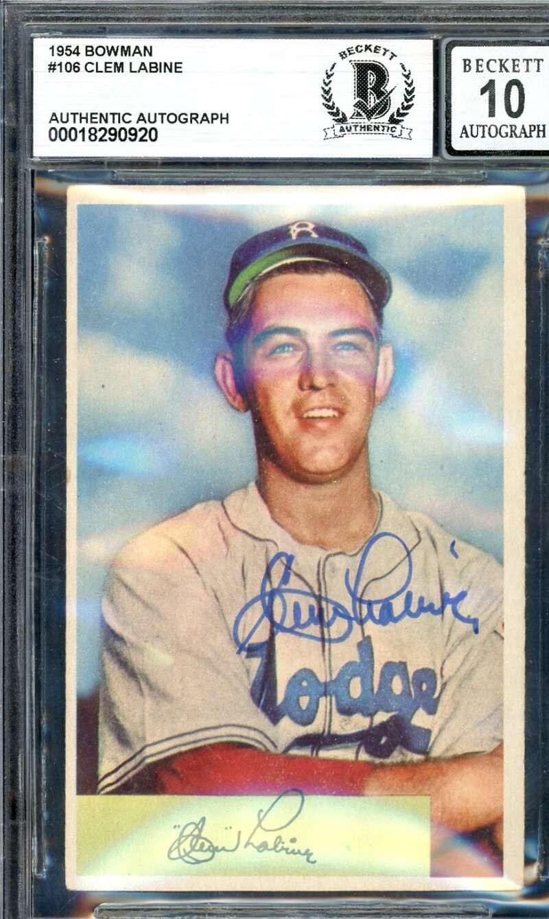 Clem Labine Gem Mint 10 Beckett BAS Signed 1954 Bowman Autograph