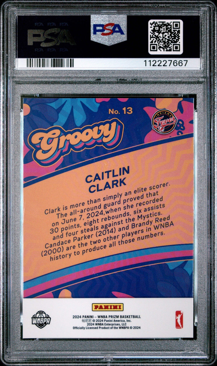 Graded 2024 Panini Prizm Caitlin Clark #13 Groovy Rookie Basketball Card PSA 10