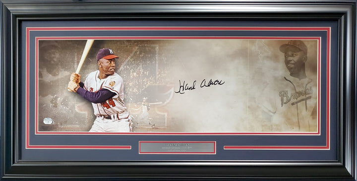 Hank Aaron Signed Framed 10x30 Panoramic Photo Milwaukee Braves Fanatics