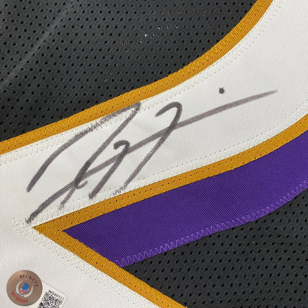 Autographed/Signed Ray Lewis Baltimore Black Stat Jersey Beckett COA