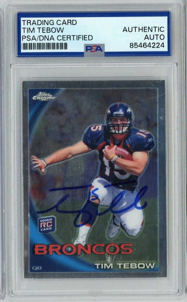 Graded 2010 Topps Chrome Tim Tebow #C100 Signed Football Trading Card PSA AUTH