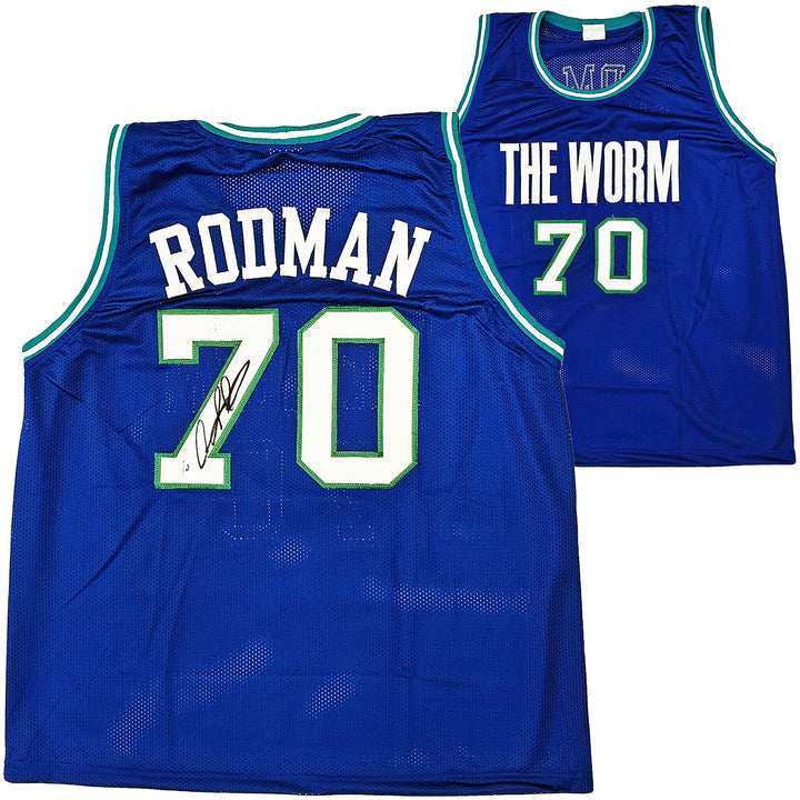 Dallas Mavericks Dennis Rodman Autographed Signed Blue Jersey JSA