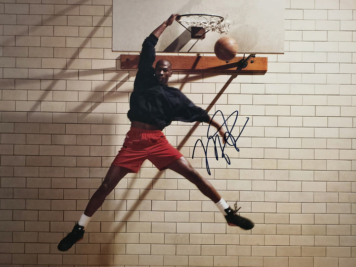Michael Jordan Signed Framed Nike Air Dunking 24x24 Poster Photo Beckett AE16681