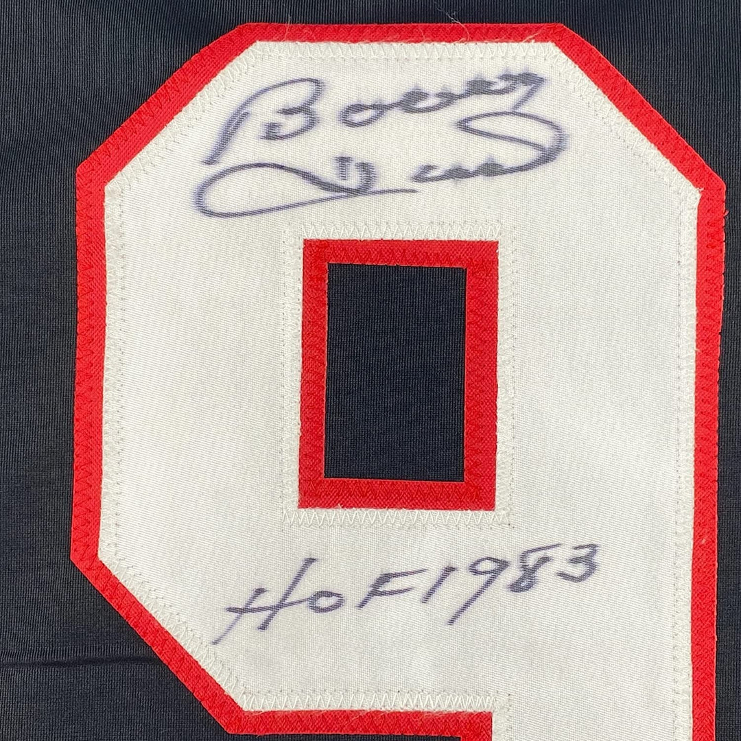 Framed Signed Bobby Hull HOF 1983 35x39 Chicago Black Jersey JSA COA