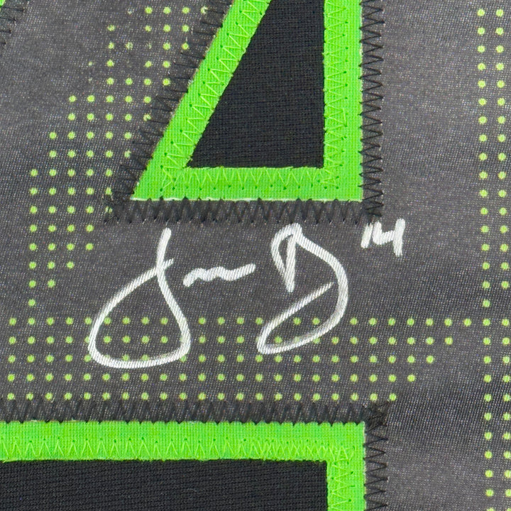 Framed Autographed/Signed Jamie Benn 35x39 Dallas Black Hockey Jersey JSA COA