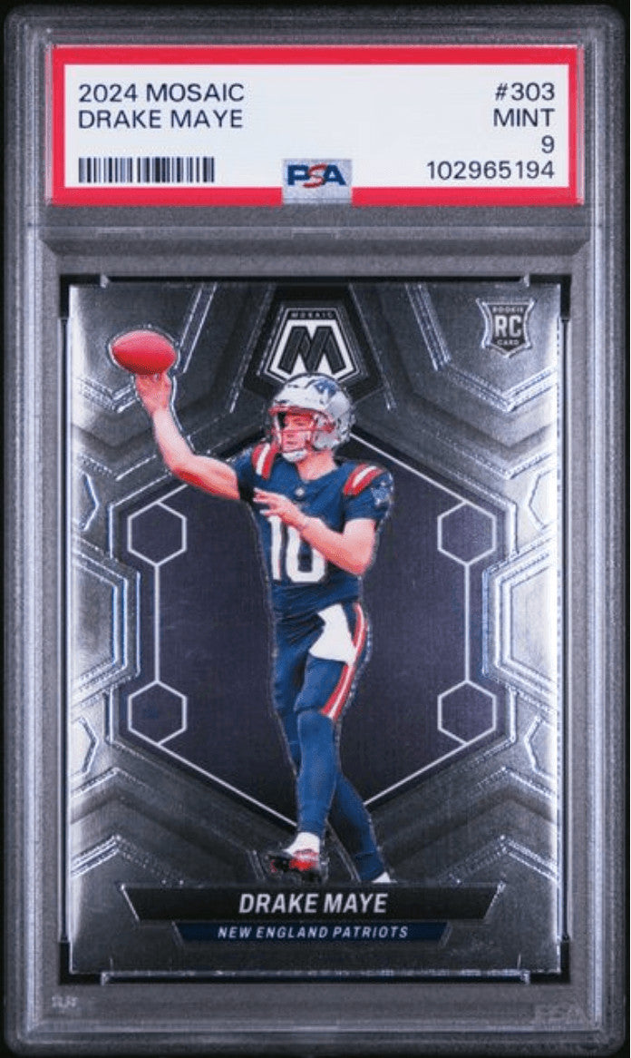 Graded 2024 Panini Mosaic Drake Maye #303 Rookie RC Card PSA 9 Mint