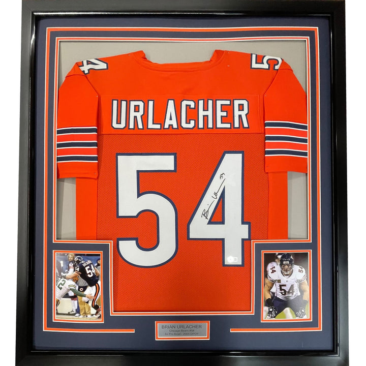 Framed Signed Brian Urlacher 35x39 Chicago Orange Jersey Beckett COA