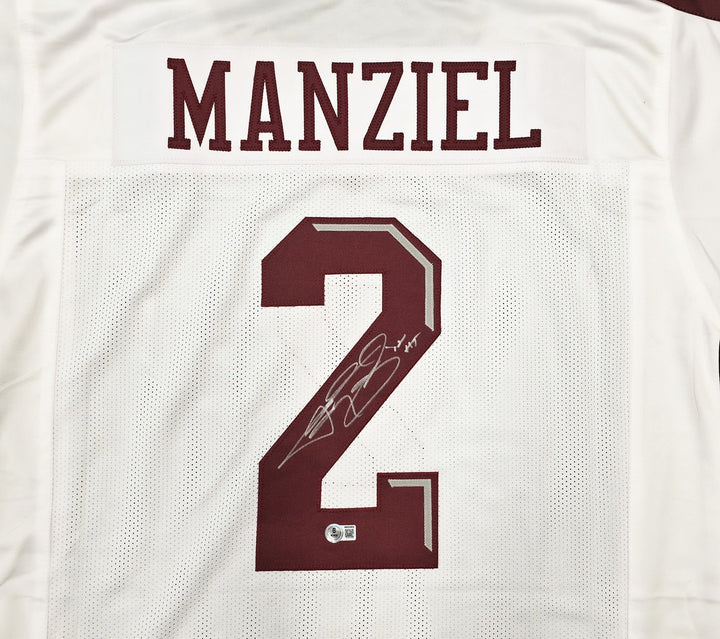 Texas A&M Aggies Johnny Manziel Signed White Jersey "12 HT" Beckett Witness