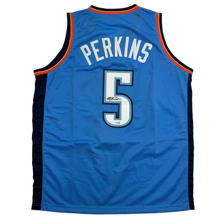 Autographed/Signed Kendrick Perkins Oklahoma City OKC Blue Jersey JSA COA
