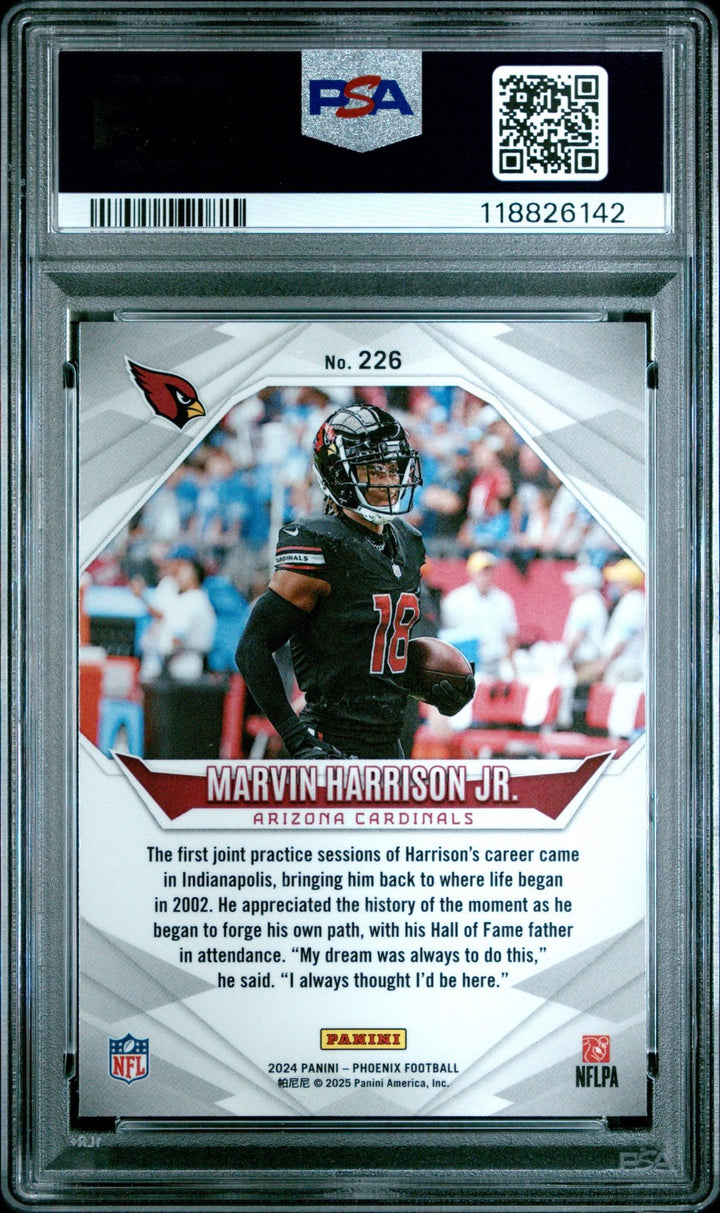 Graded 2024 Panini Phoenix Marvin Harrison Jr #226 Ice RC Football Card PSA 10