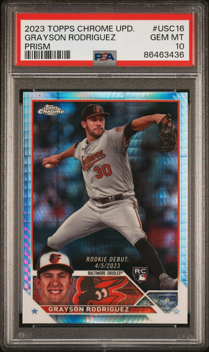 Graded 2023 Chrome Update Grayson Rodriguez #USC16 Prism RC Baseball Card PSA 10