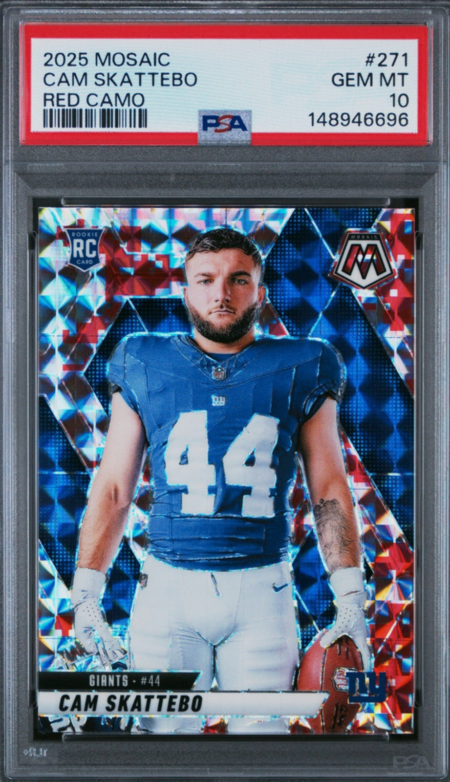 Graded 2025 Panini Mosaic Cam Skattebo #271 Red Camo Rookie RC Card PSA 10 Mint