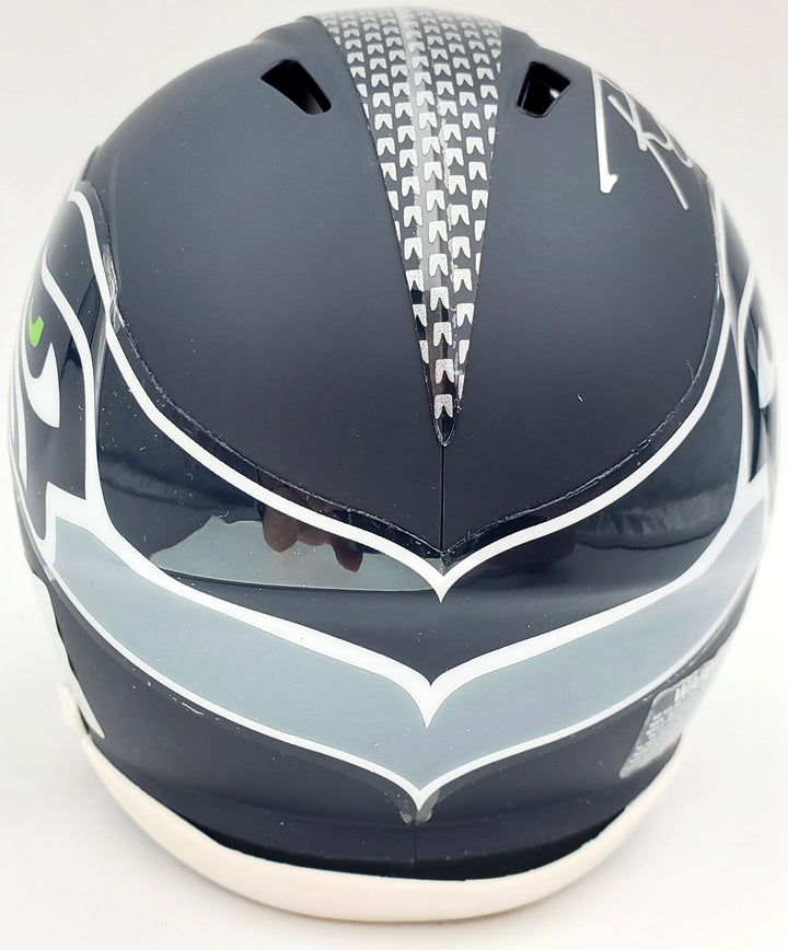 Russell Wilson Signed Seattle Seahawks Speed Mini Helmet In Silver RW Holo