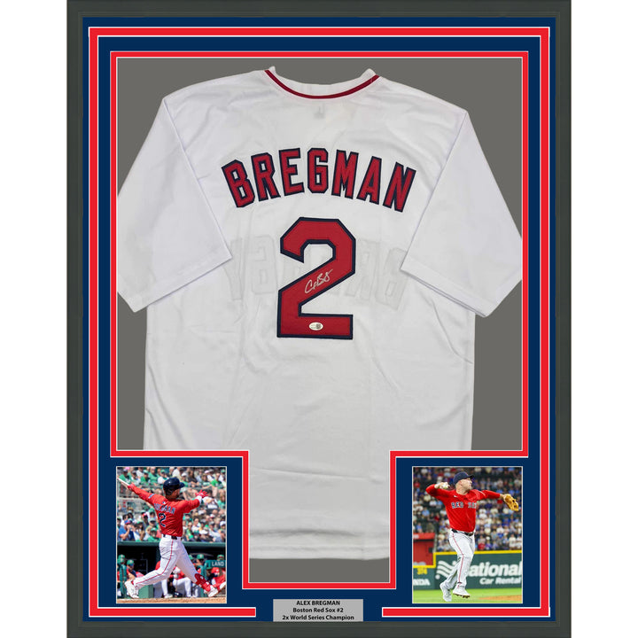 Framed Autographed/Signed Alex Bregman 35x39 Boston White Jersey JSA COA
