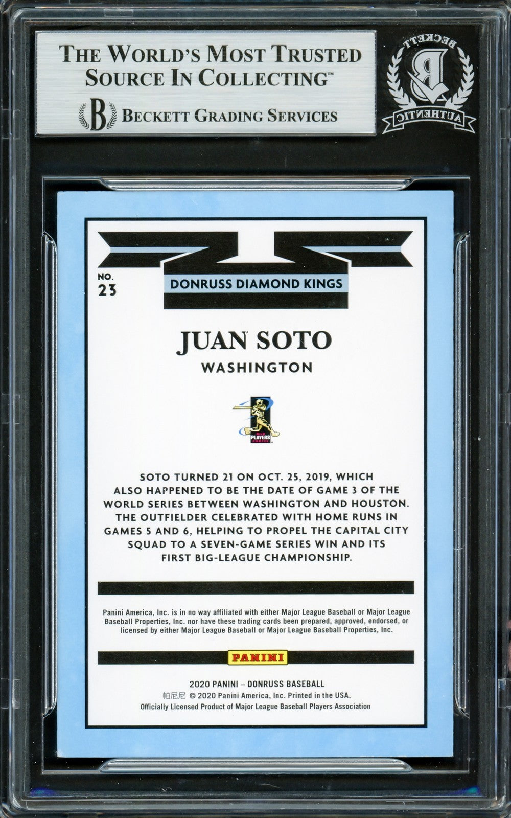 Juan Soto Signed 2020 Donruss Diamond Kings Card 23 New York Mets Beckett