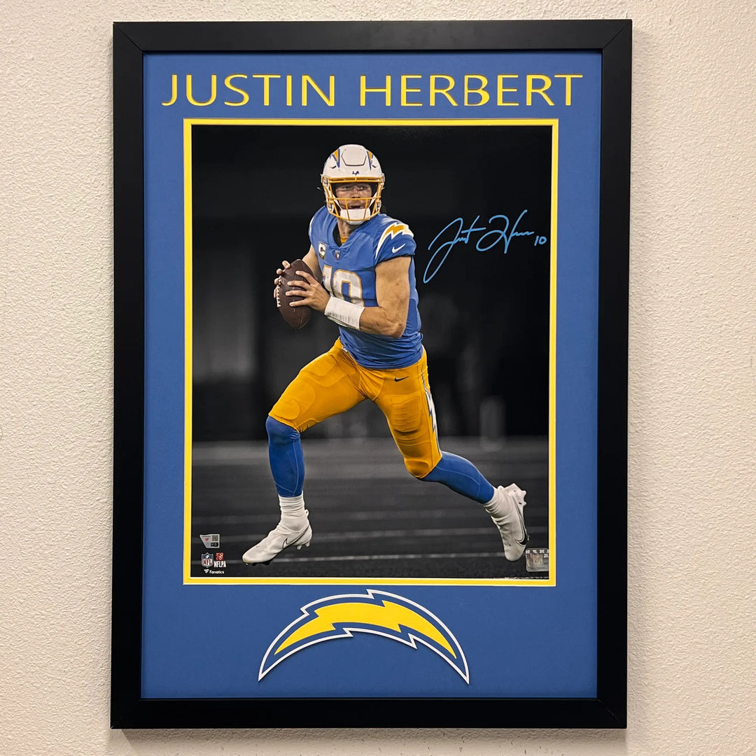 Justin Herbert Signed 16x20 Photo Custom Framed Fanatics Authentic Chargers