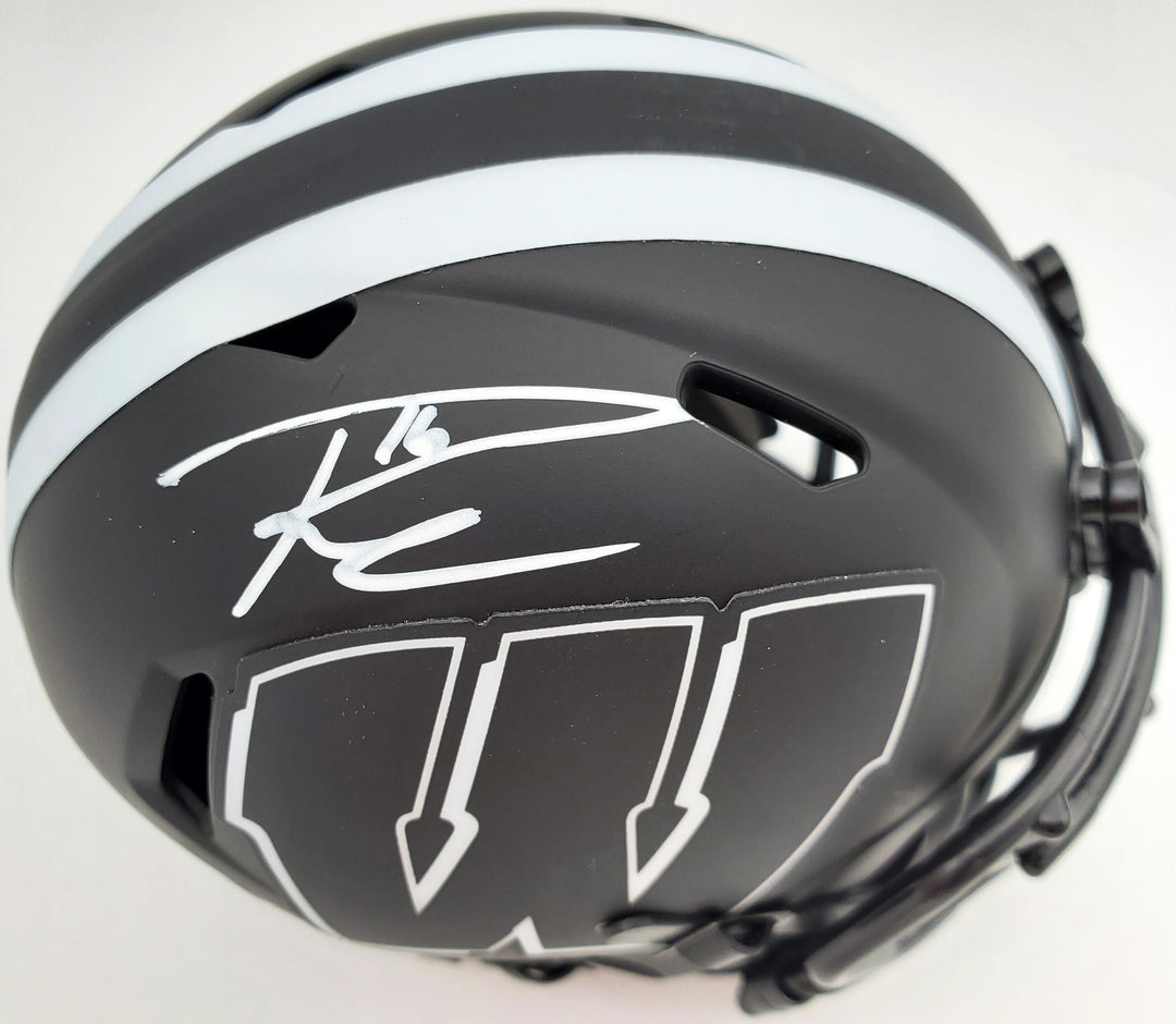 Russell Wilson Signed Wisconsin Badgers Black Eclipse Speed Mini Helmet RW Holo