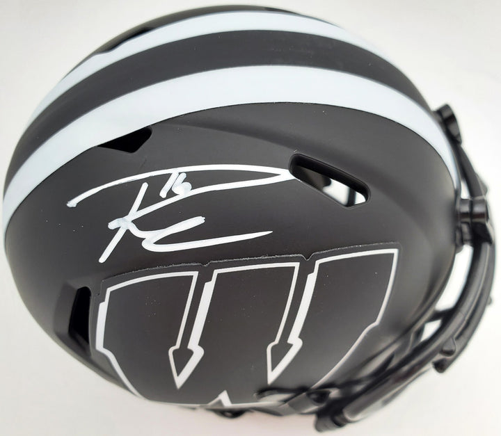 Russell Wilson Signed Wisconsin Badgers Black Eclipse Speed Mini Helmet RW Holo