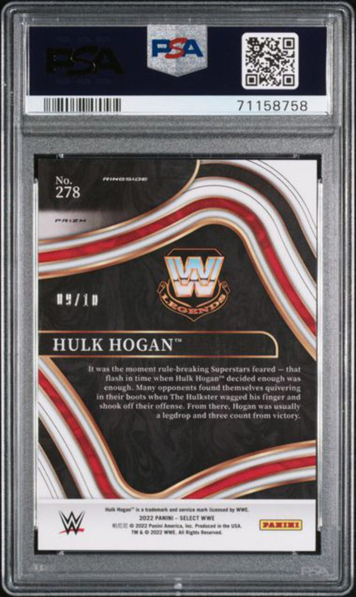 Graded 2022 Panini Select WWE Hulk Hogan #278 /10 Gold Flash Prizm Card PSA 9