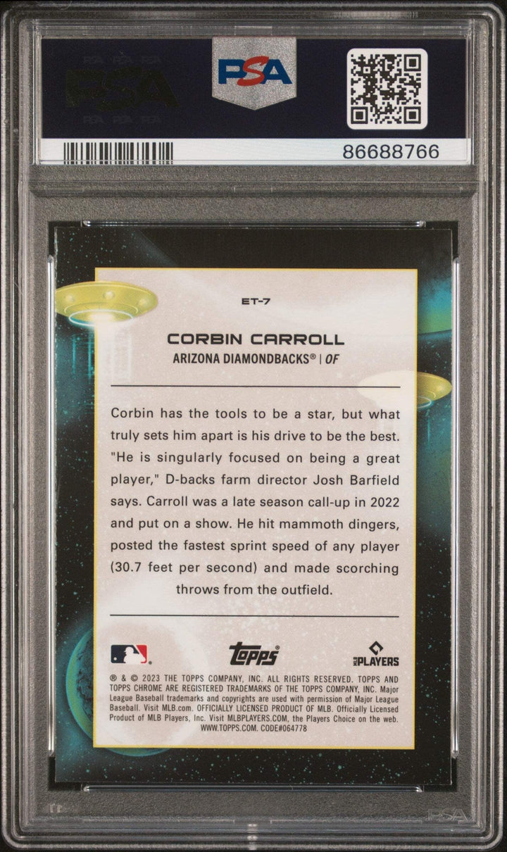 Graded 2023 Topps Cosmic Chrome Corbin Carroll #ET7 Talent Baseball Card PSA 10
