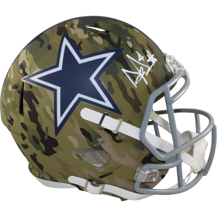 Dak Prescott Autographed/Signed Dallas Cowboys F/S Camo Helmet Beckett 56327