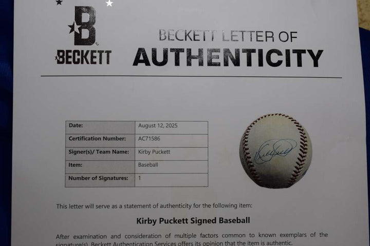 Kirby Puckett Beckett BAS LOA Autograph American League OAL Signed Baseball