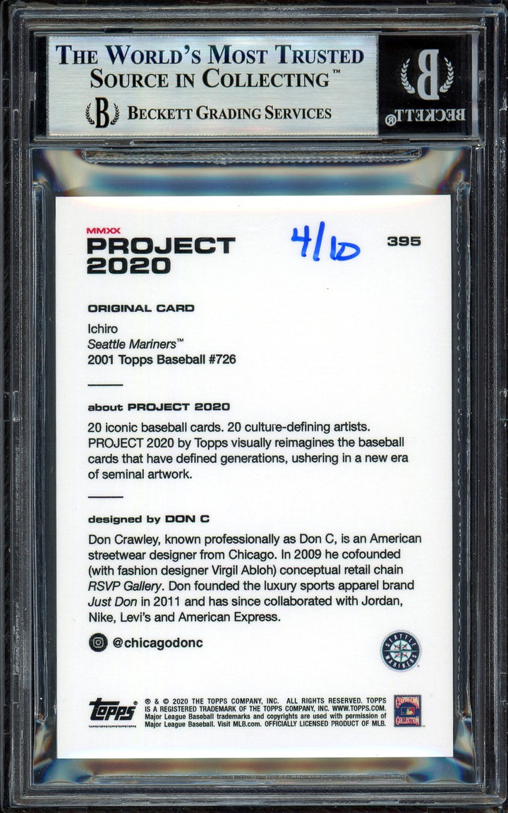 Ichiro Suzuki Auto Signed Topps Project 2020 Don C Card 395 Silver #4/10 Beckett
