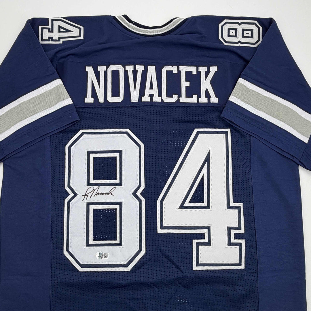 Autographed/Signed JAY NOVACEK Dallas Dark Blue Football Jersey JSA COA Auto