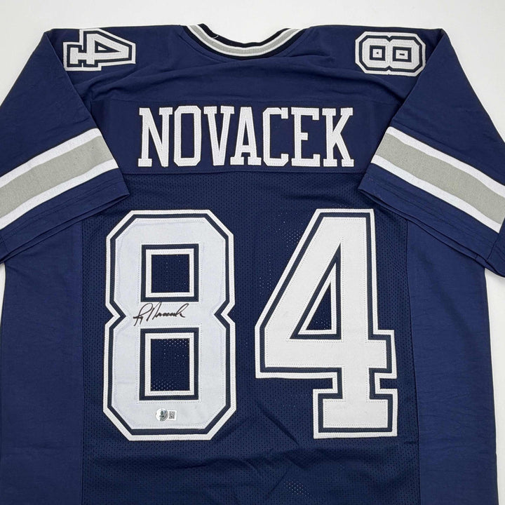Autographed/Signed JAY NOVACEK Dallas Dark Blue Football Jersey JSA COA Auto