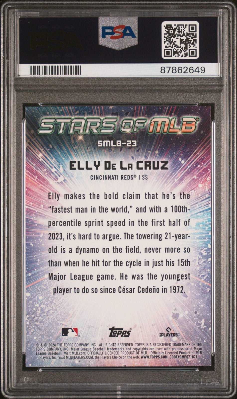 Graded 2024 Topps Elly De La Cruz #SMLB23 Stars of MLB RC Baseball Card PSA 10