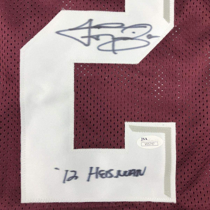 Autographed/Signed JOHNNY MANZIEL 12 Heisman Texas A&M Maroon Jersey JSA COA