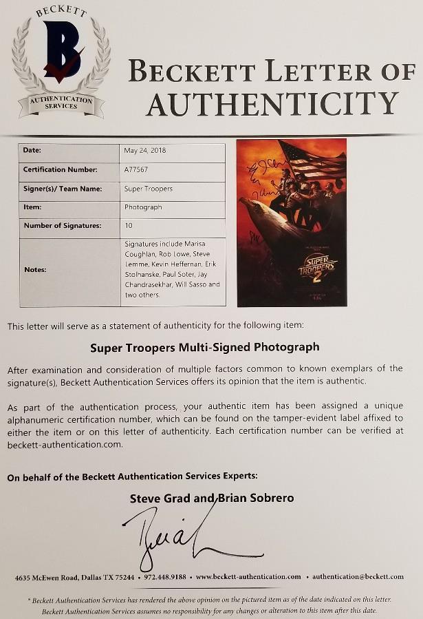 SUPER TROOPERS 2 Cast (10) Signed 12x18 Movie Poster #3 Auto ~ Beckett BAS COA