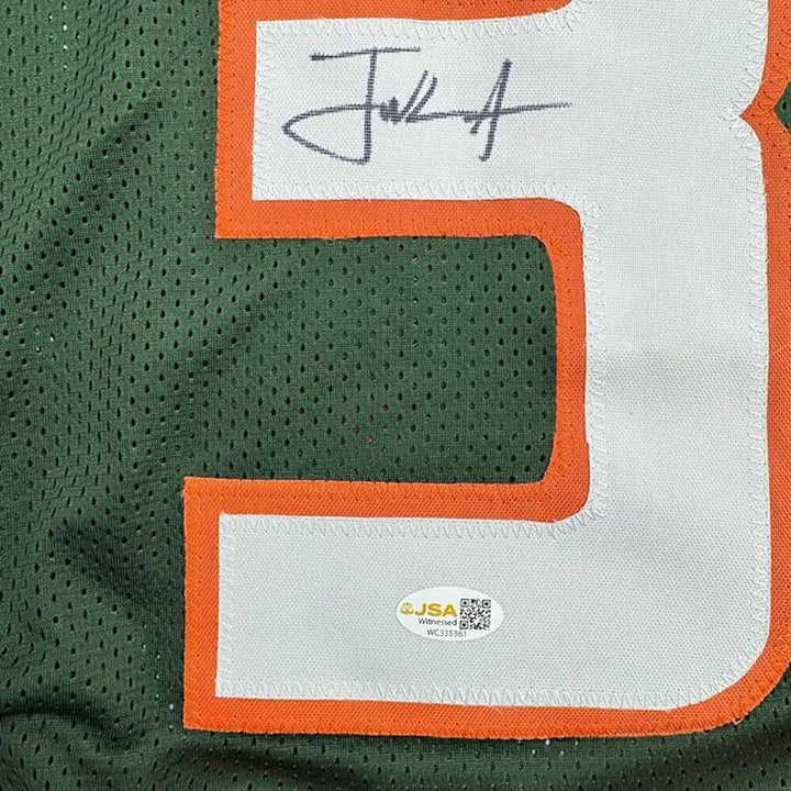 Framed Autographed/Signed Frank Gore 35x39 Miami Green Football Jersey JSA COA