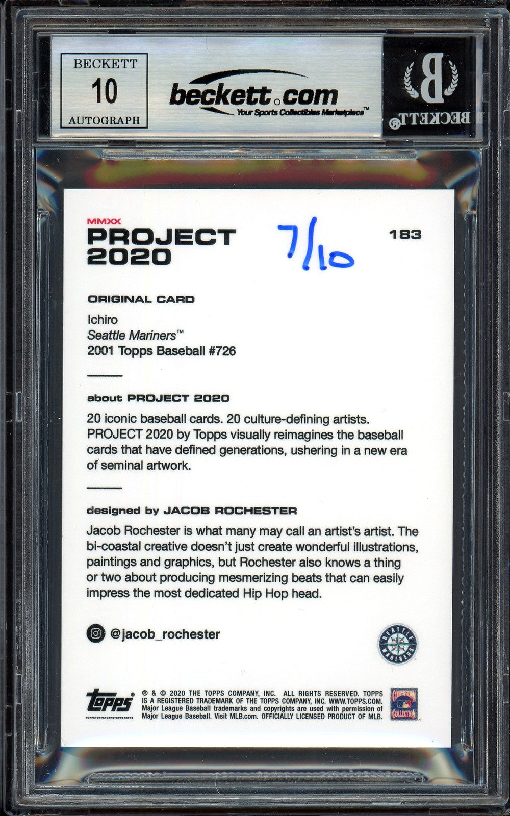 Ichiro Suzuki Auto Topps Project 2020 Jacob Rochester Card 183 Sig 10 /10 BAS