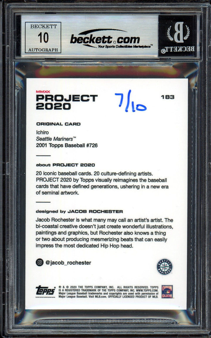 Ichiro Suzuki Auto Topps Project 2020 Jacob Rochester Card 183 Sig 10 /10 BAS