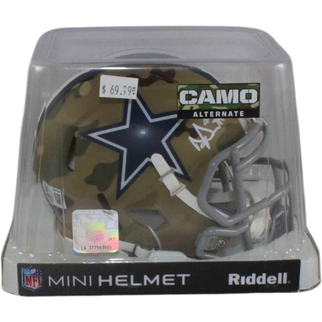 Dak Prescott Autographed/Signed Dallas Cowboys Camo Mini Helmet Beckett 56325