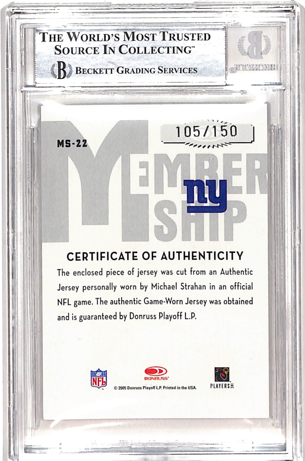 Michael Strahan Signed 2005 Donruss #MS-22 Trading Card Beckett 38974